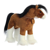 Clydesdale plush from Breyer - Showstoppers by Aurora, featuring chestnut body, white feathering, and black mane